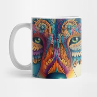 colorful wolf with flowers Mug